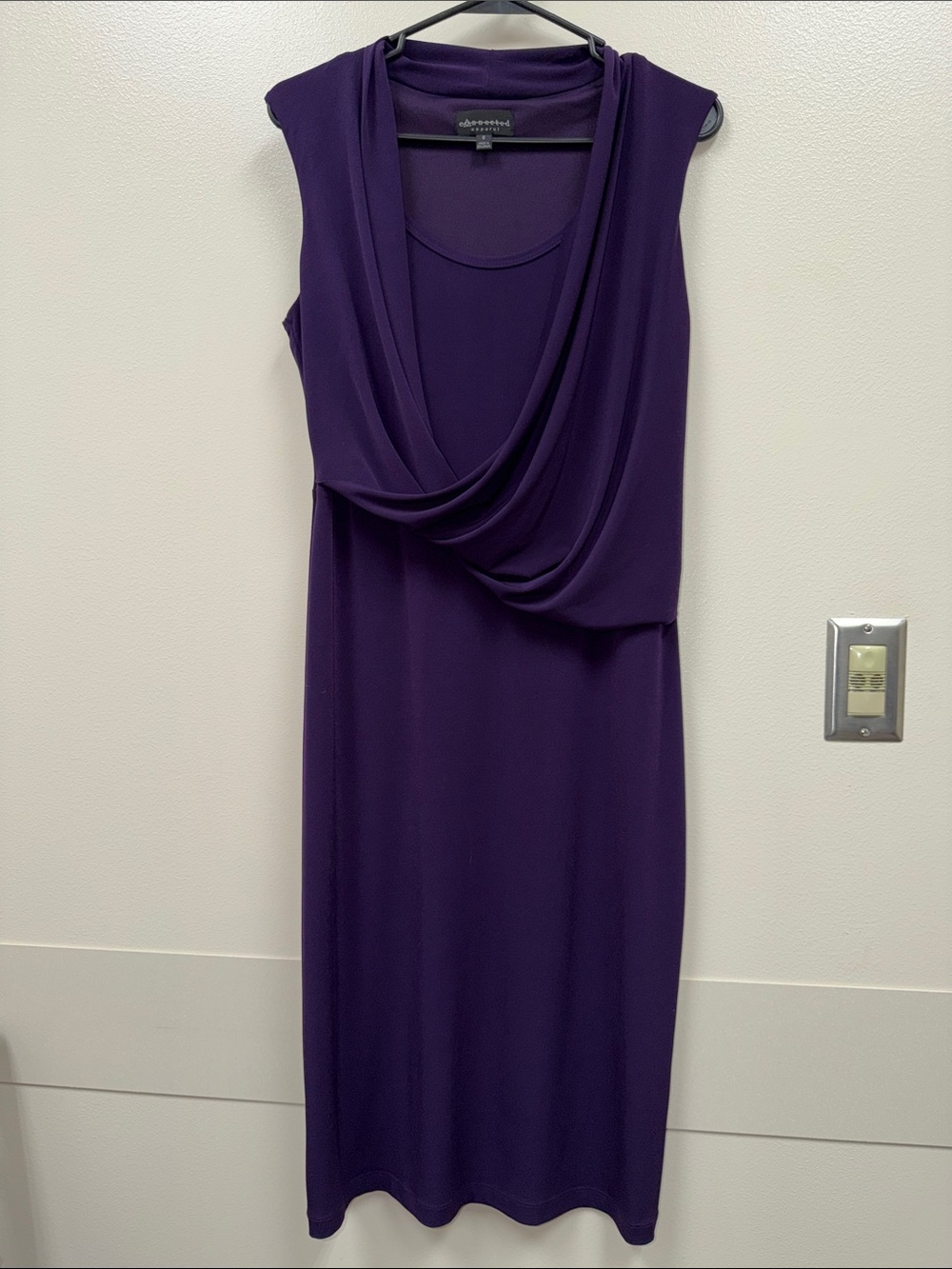 connected apparel Purple Draped Jersey Midi Dress